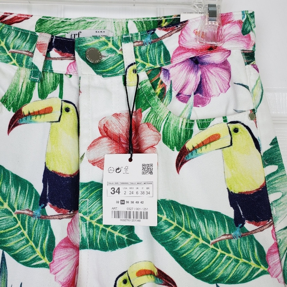 NWT zara mom style tropical bird  high rise Jeans - Picture 5 of 8